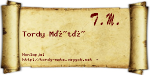 Tordy Máté névjegykártya